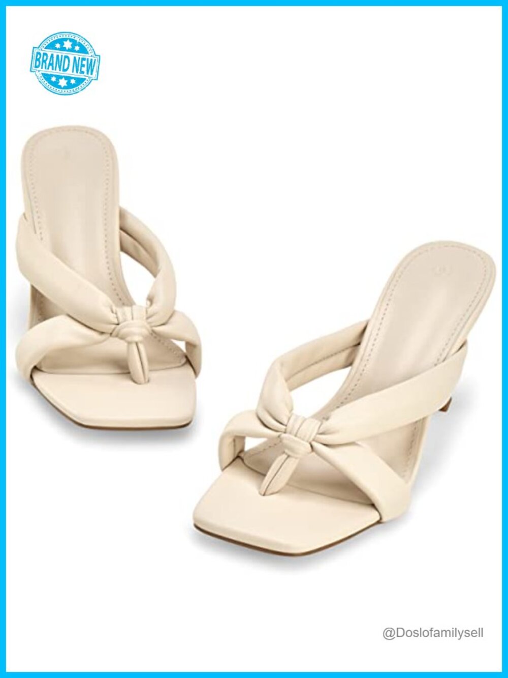 Faux Leather Thong Heeled Sandals Square Toe Kitten Heel Mules Flip Flops